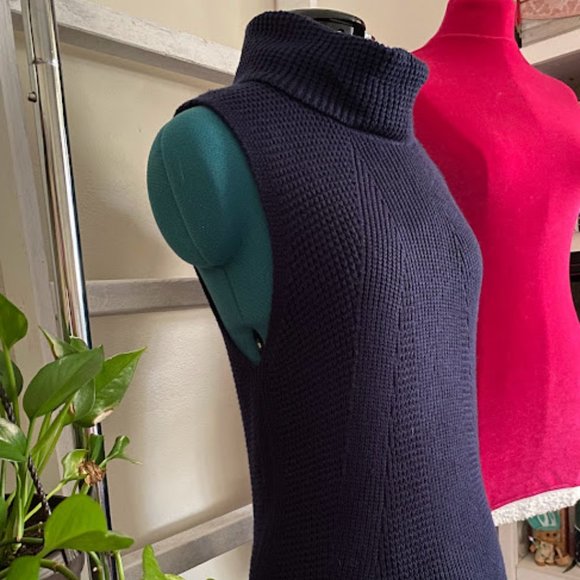 White House Black Market navy blue knit sleeveless turtleneck sweater Small - Picture 7 of 10